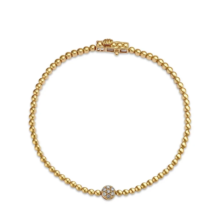 Diamond Cluster Beaded Bracelet in 14K Yellow Gold, 0.10 tcw