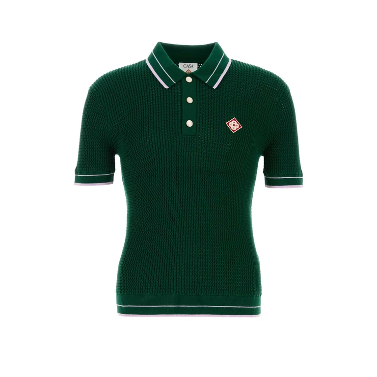 Casablanca Bottle Green Crochet Polo Shirt Exterior: Cotton - Men