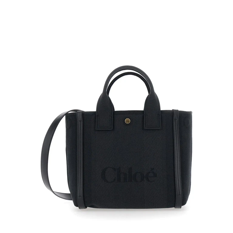 Chloé carry Black Small Handbag With Logo Embossed On The Front In Cotton Canvas For Women