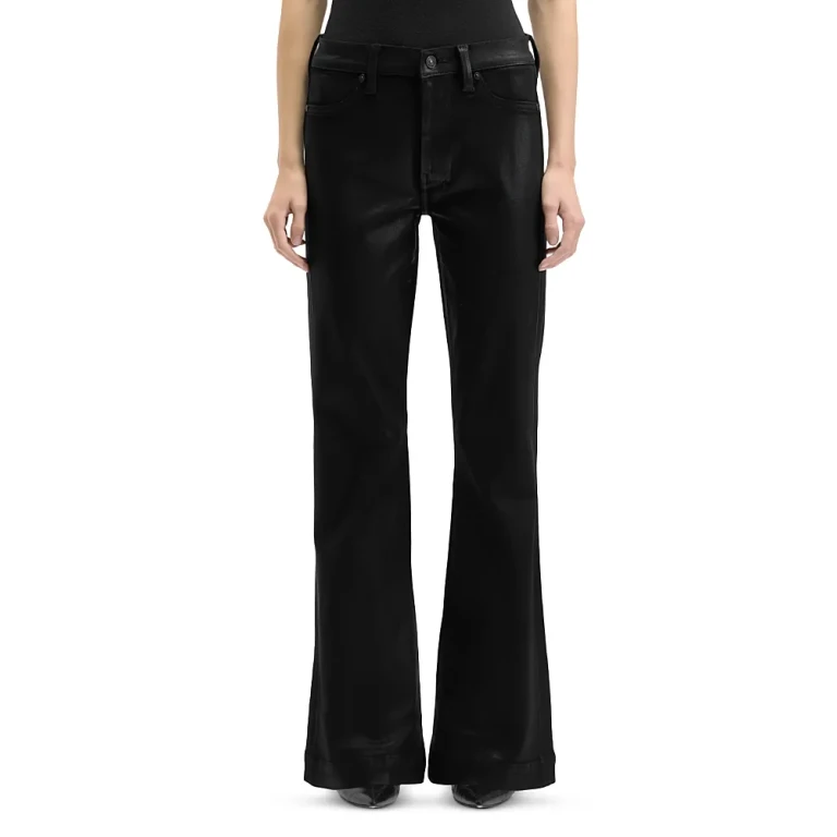 7 For All Mankind Dojo Tailorless Mid Rise Flare Jeans in Coated Black