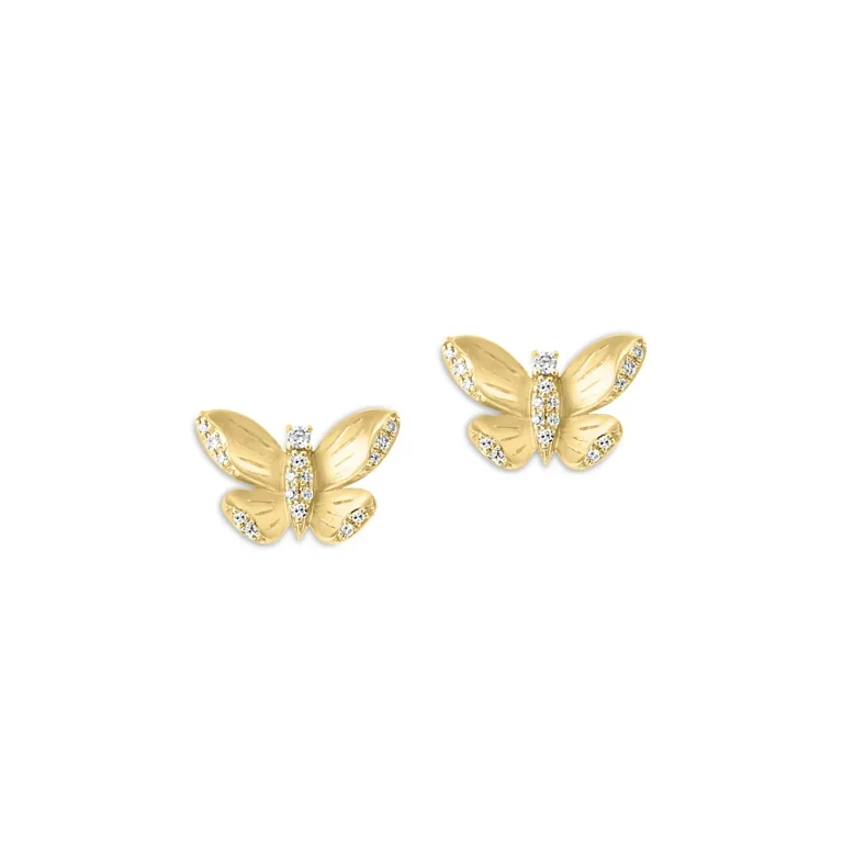 Diamond Butterfly Stud Earrings in 14K Yellow Gold, 0.14 tcw