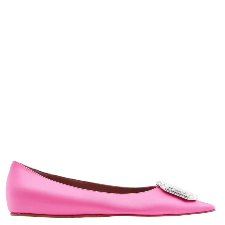 Amina Muaddi Pink Satin Camelia Ballerinas