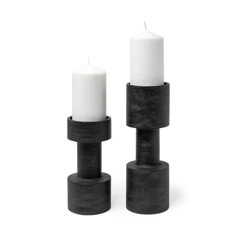 Bolton Black Metal Candle Holders, Set of 2