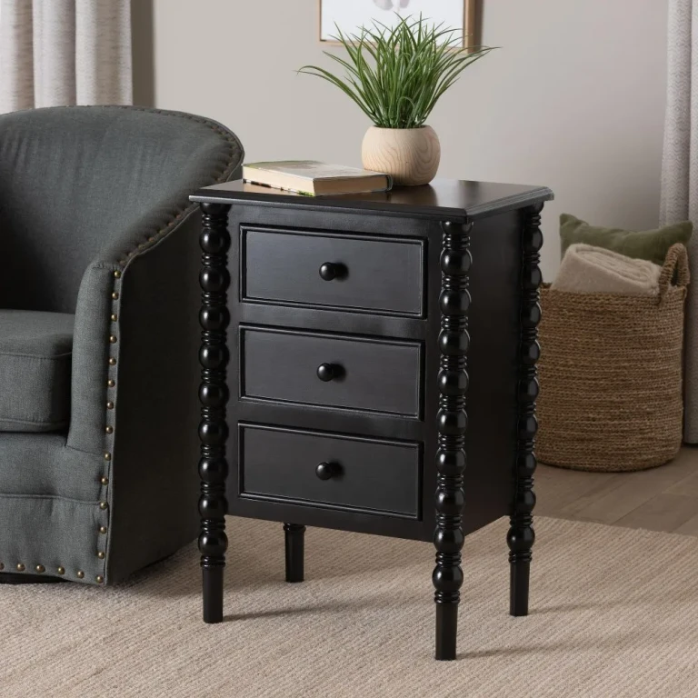 Milena Classic Black Wood 3-Drawer End Table with Spindle Legs