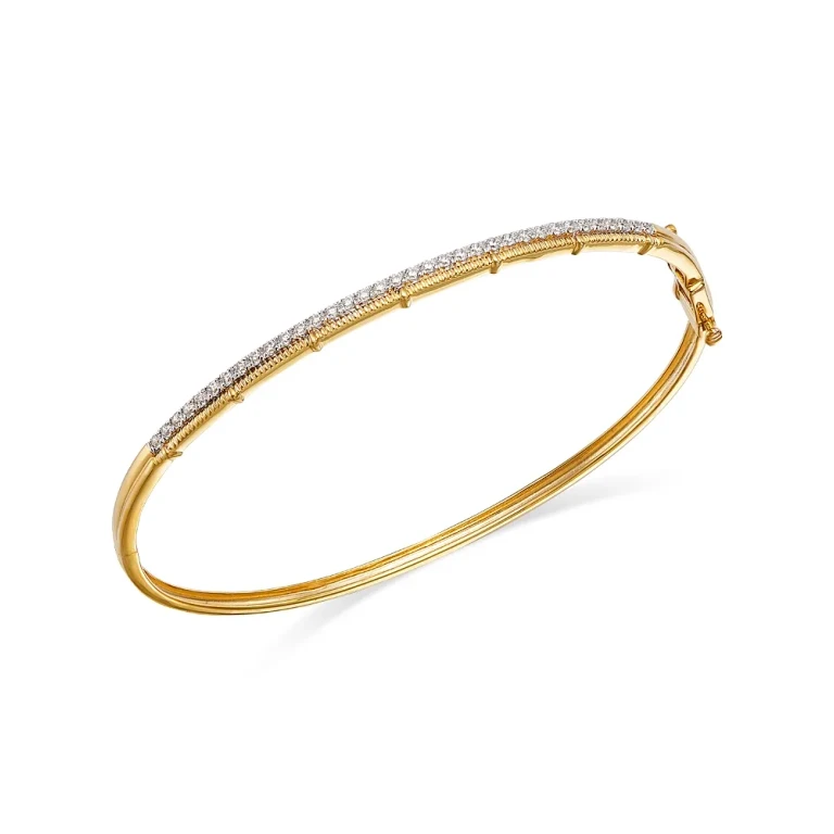 Diamond Bangle Bracelet in 14K Yellow Gold, 0.50 tcw