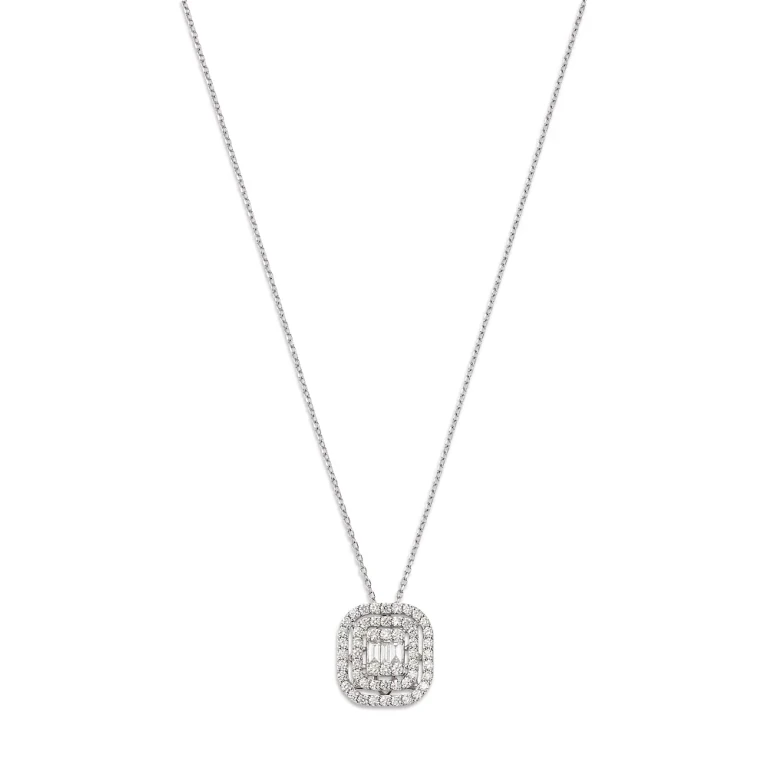 Diamond Geometric Pendant Necklace in 14K White Gold, 0.50 tcw