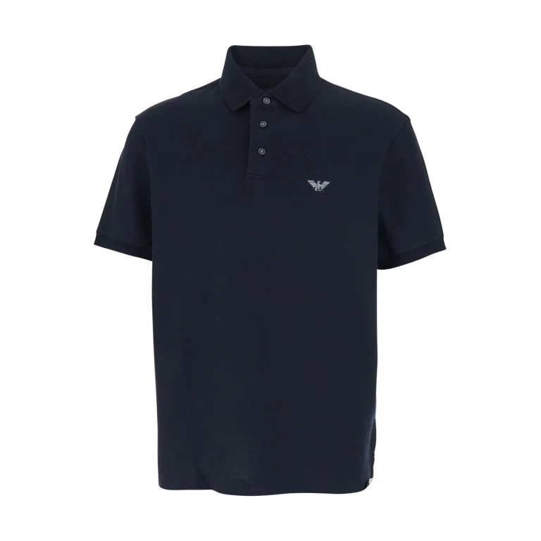 Emporio Armani Blue Polo With Classic Collar And Logo Embroidery In Cotton For Men