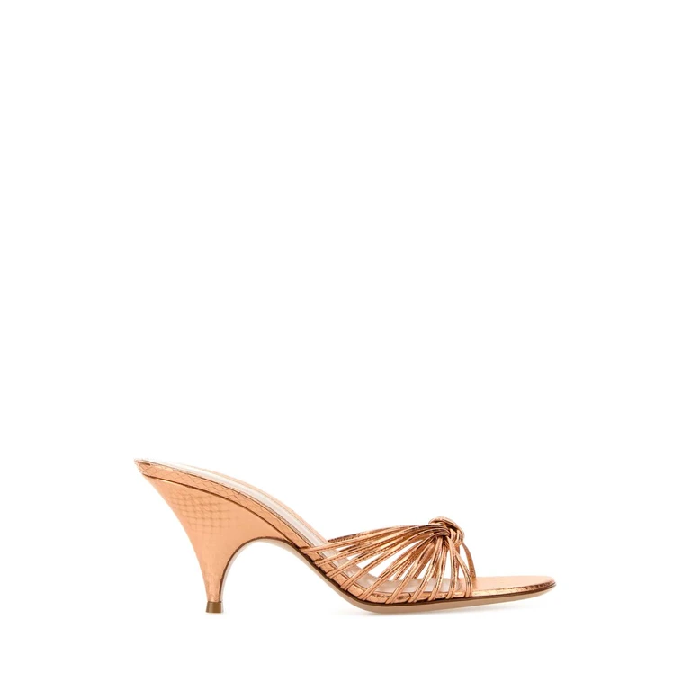 Gianvito Rossi Orange Leather Malã¨ Mules Rosegold Ayer Snakeno Lining Sandali - Women