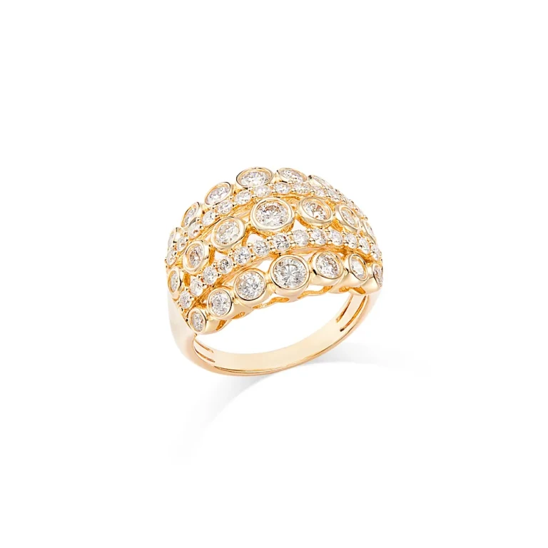 Diamond Bezel Multi Row Statement Ring in 14K Yellow Gold, 1.85 tcw