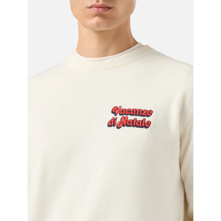 Mc2 Saint Barth Crewneck Heron Light With Vacanze Di Natale Embroidery Special Edition White - Men