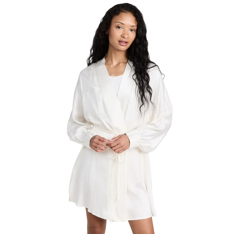 Lunya Washable Silk Robe Tranquil White L/XL