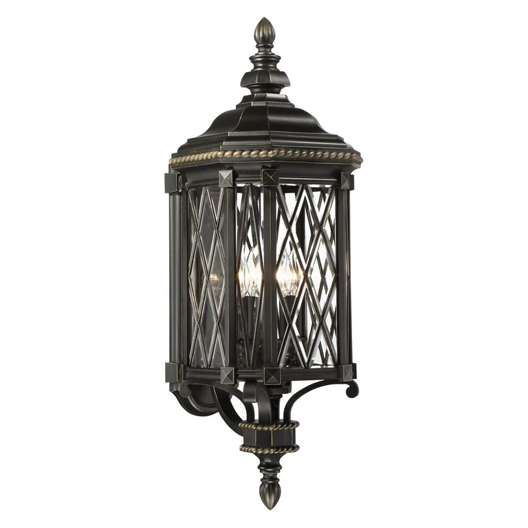 Bexley Manor 4-Light 32" Outdoor Wall Light in Black with Gold Highlights