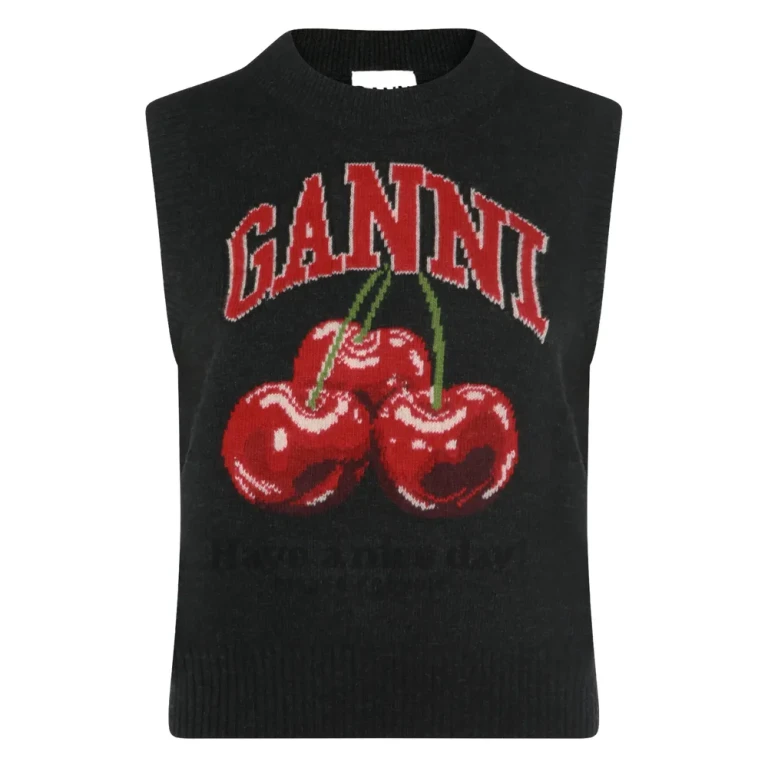 Ganni Cherry-embroidered Top
