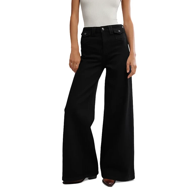 Free People Kellee High Rise Palazzo Jeans in Black Eyelet