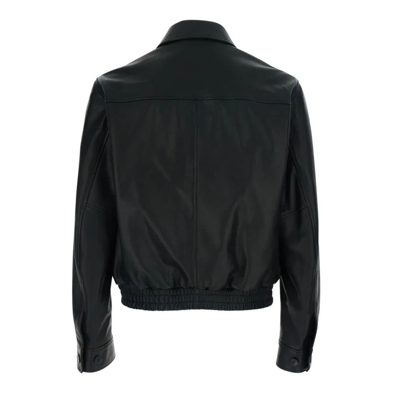 Versace Black Jacket - Jacket With Front Closure And High Collar - Leather - Men