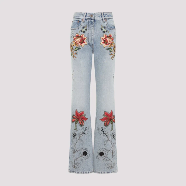 VALENTINO - Valentino Denim 5 Pockets Embroidered Flowers Jeans