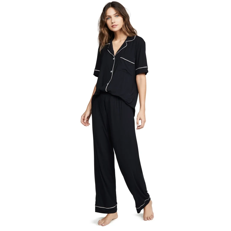 Eberjey Gisele Short Sleeve Pajama Set Navy/Ivory S