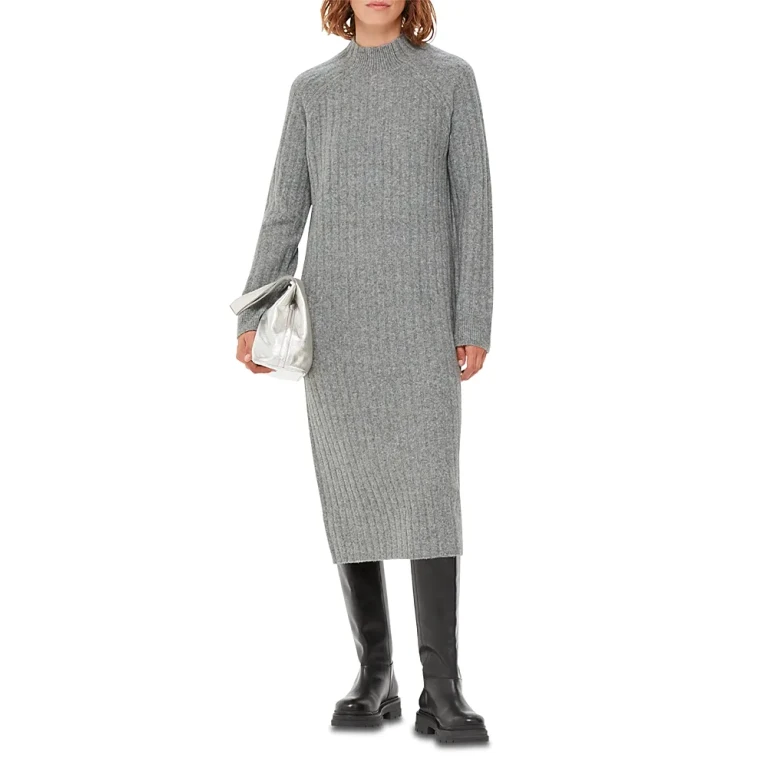 Whistles Ribbed Knit Midi Sweater Dress