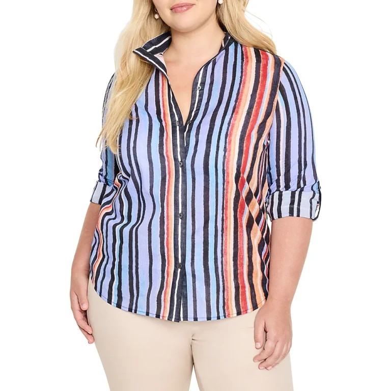Nic+Zoe Plus Painted Peninsula Striped Blouse