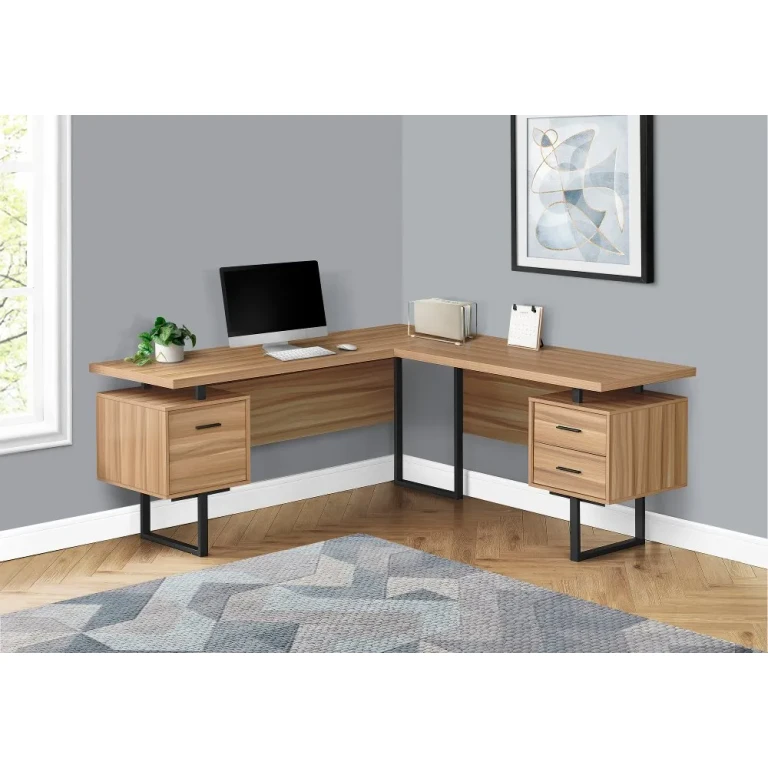 Karner Natural Wood and Black L-Shaped Desk