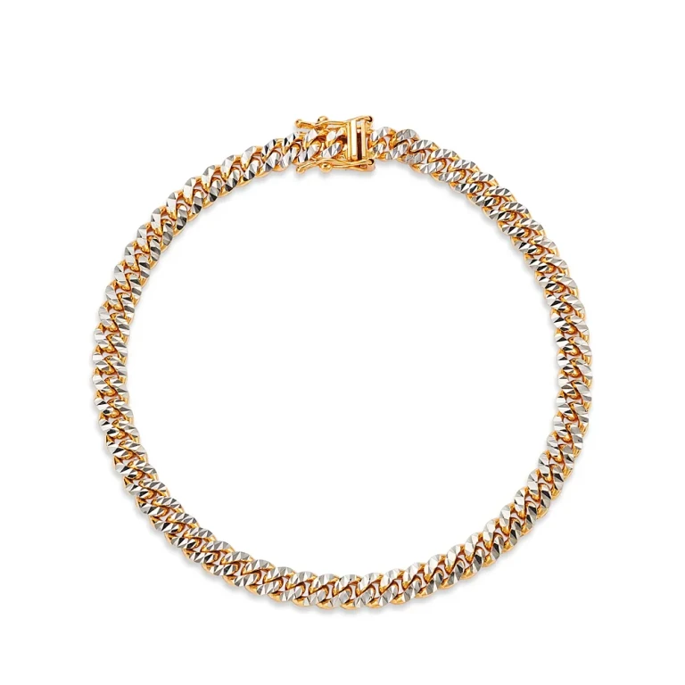 Miami Cuban Link Chain Bracelet in 14K Yellow Gold & Rhodium Plated 14K Yellow Gold