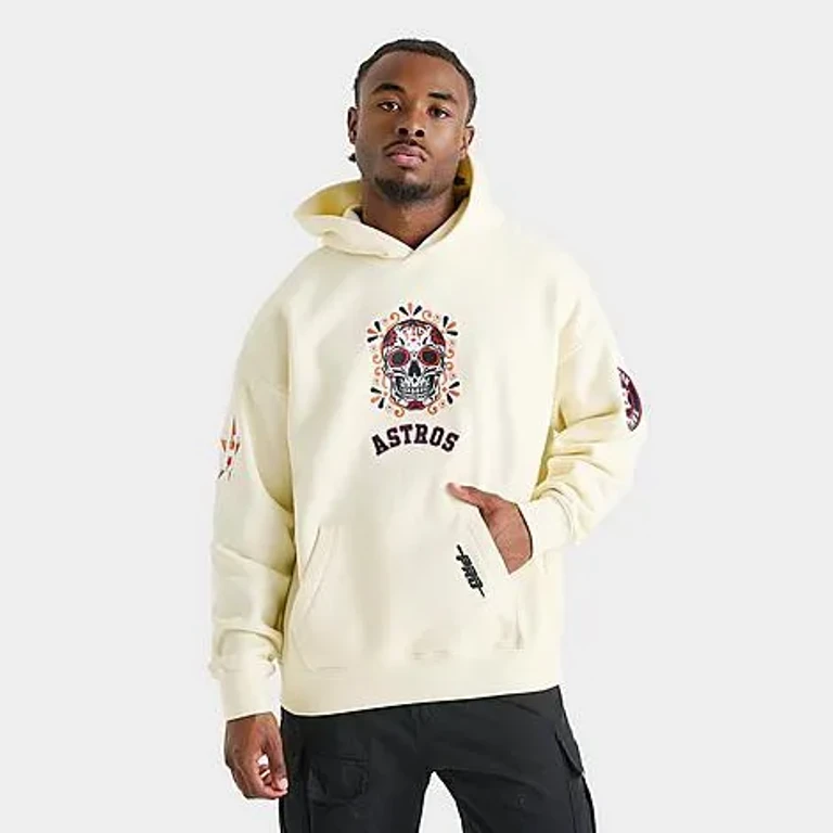 Pro Standard Men's Houston Astros MLB Eternal Skull Graphic Hoodie in Cream Size: Small