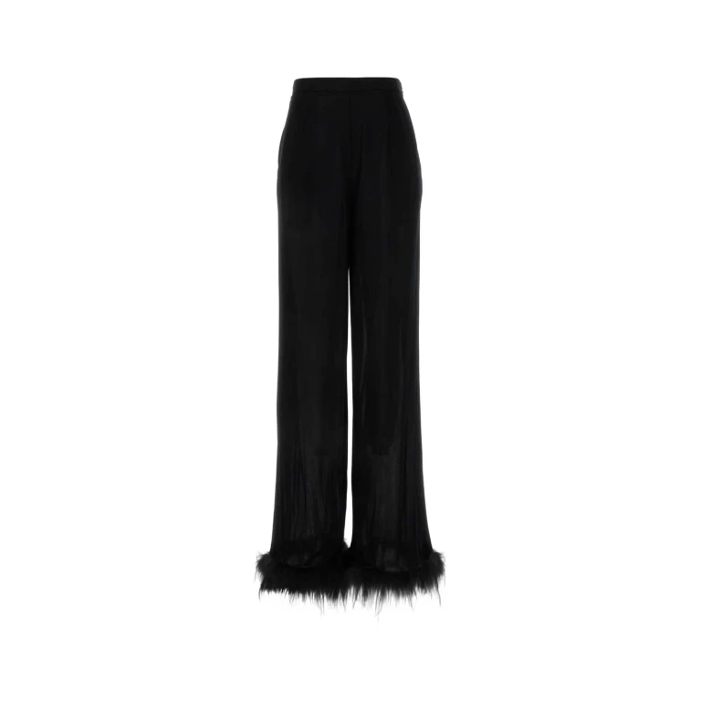 Prada Black Satin Wide-Leg Pant Nero Exterior: Viscose Pantaloni - Women