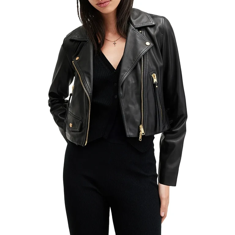Allsaints Elora Cropped Slim Leather Biker Jacket