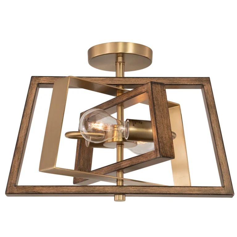 Natural Brass and Burnished Chestnut Two Light Semi-Flush Mount from the Dunning Collection