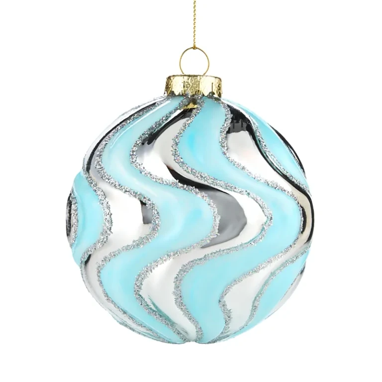 Glass Silver Blue Curved Ornament - Exclusive