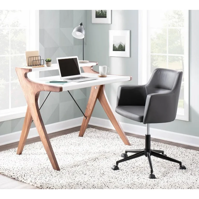 White and Walnut Wood Home Office Desk - Archer