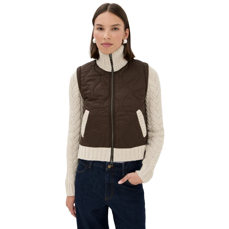 Veronica Beard Patra Mixed Media Jacket Mocha/Heathered Sand M