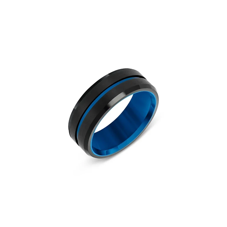 Men's Blue & Black Ion Plated Band in Tungsten