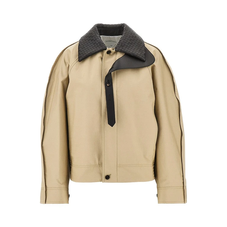 BOTTEGA VENETA Cotton jacket with Intrecciato leather collar Woman 40