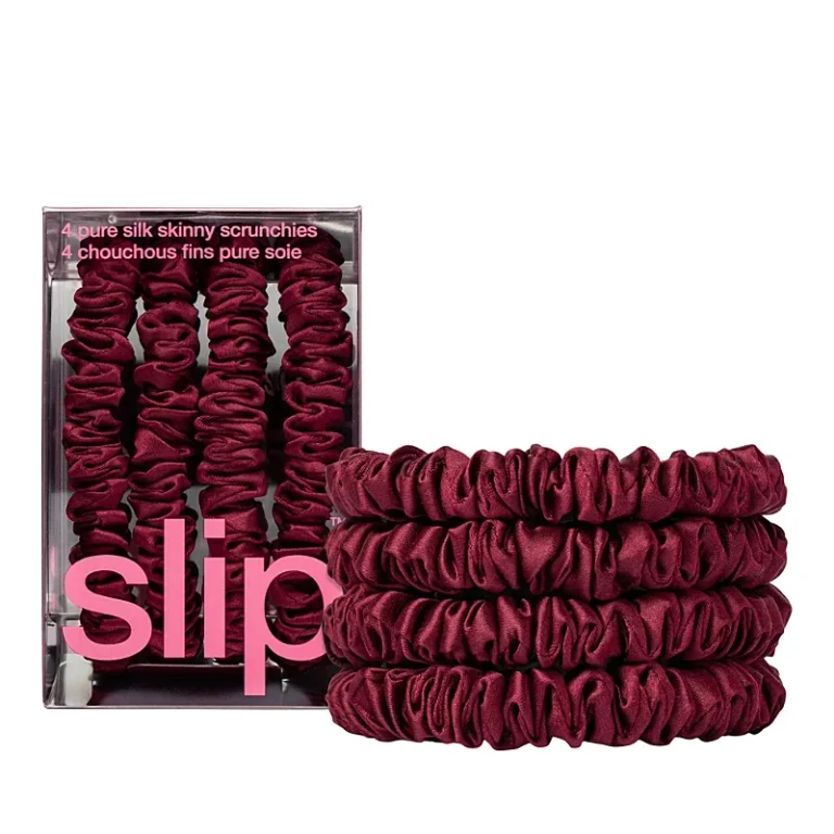 slip Pure Silk Back to Basics Skinny Scrunchies in Maroon, Set of 4