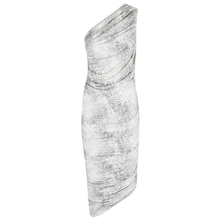 Federica Tosi Abito Lungo Monospalla Drappeggiato Jersey Stampa Pitone Nude & Neutrals Poliammide Elastane - Women