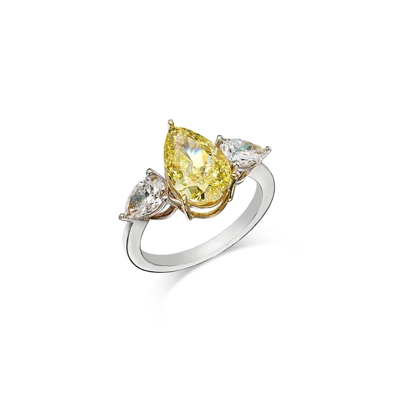 Certified Lab Grown Yellow & White Pear Cut Diamond Engagement Ring in 18K White Gold, 4.1 tcw