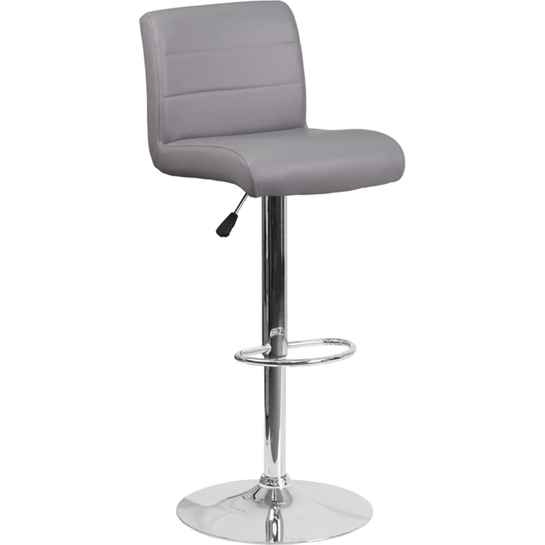 Gray Vinyl Adjustable Bar Stool with Chrome Base