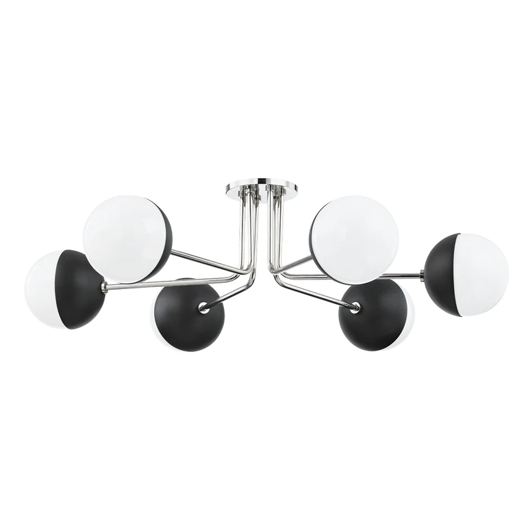 Renee 6-Light Semi-Flush Mount in Polished Nickel with Black