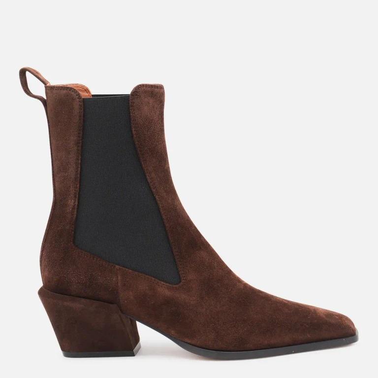 Bettina Suede Western Chelsea Boots with Mid Flared Heel (PX1706XV003CIOCCOLATO)