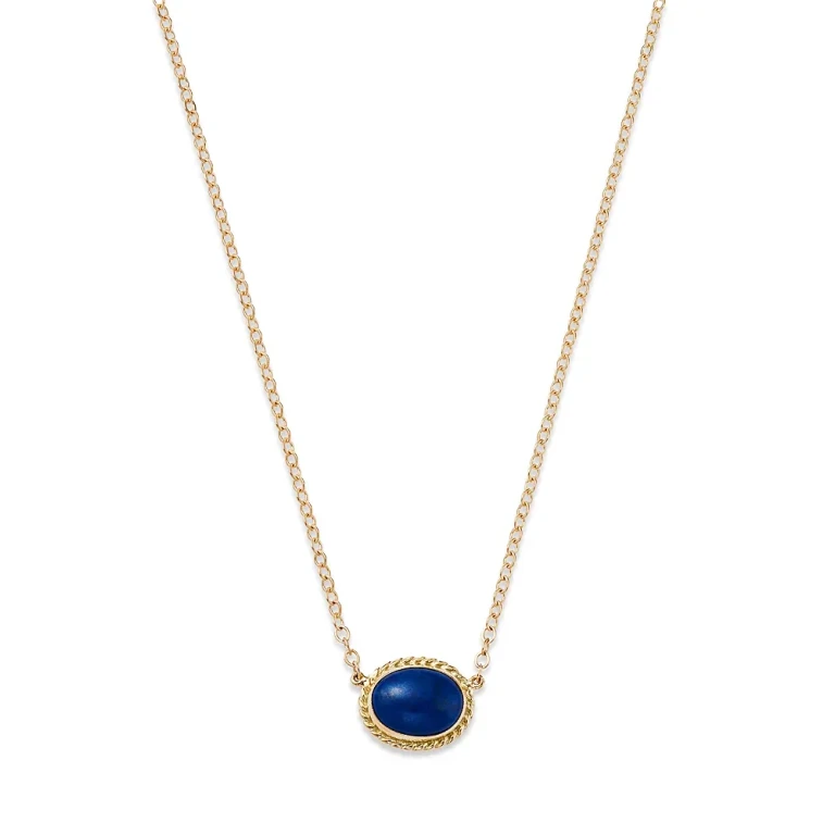 Blue Lapis Pendant Necklace in 14K Yellow Gold, 18-19