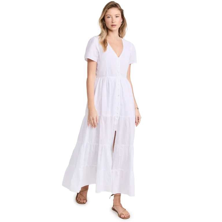 Playa Lucila Button Maxi Dress White XS