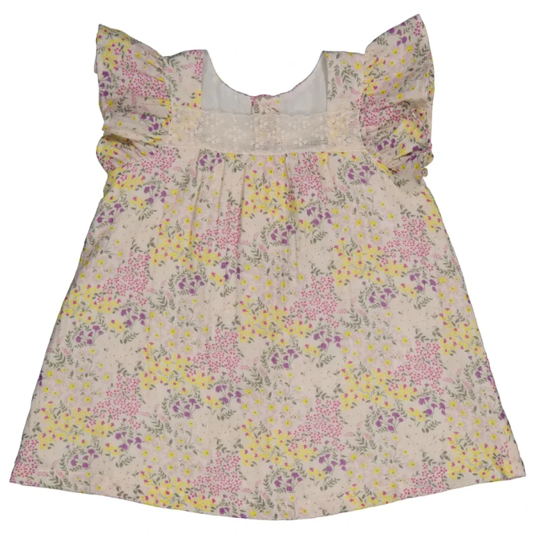 Bonton Girls Flower Prairie Ditsy Floral Flutter Sleeve Dress