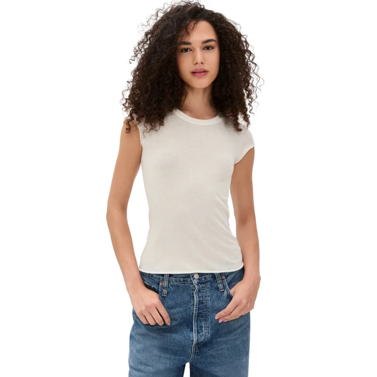Cotton Citizen Marbella Cap Sleeve Tee Bone L