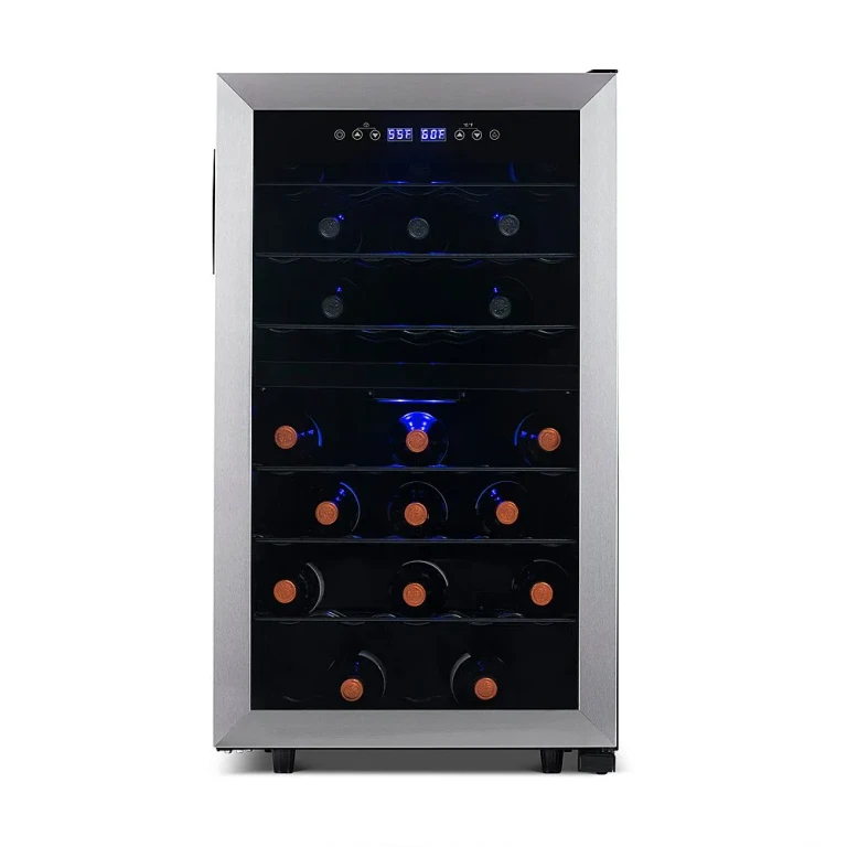 New Air Freestanding 43 Bottle Dual Zone Compressor Wine Fridge - Stainless Steel