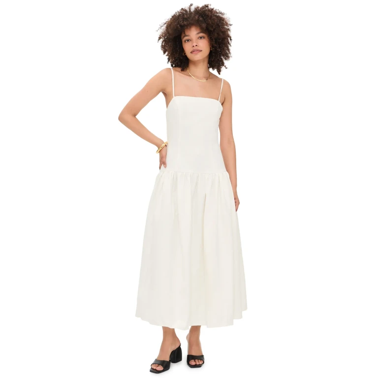 endless rose Linen Drop Waist Maxi Dress Ivory S