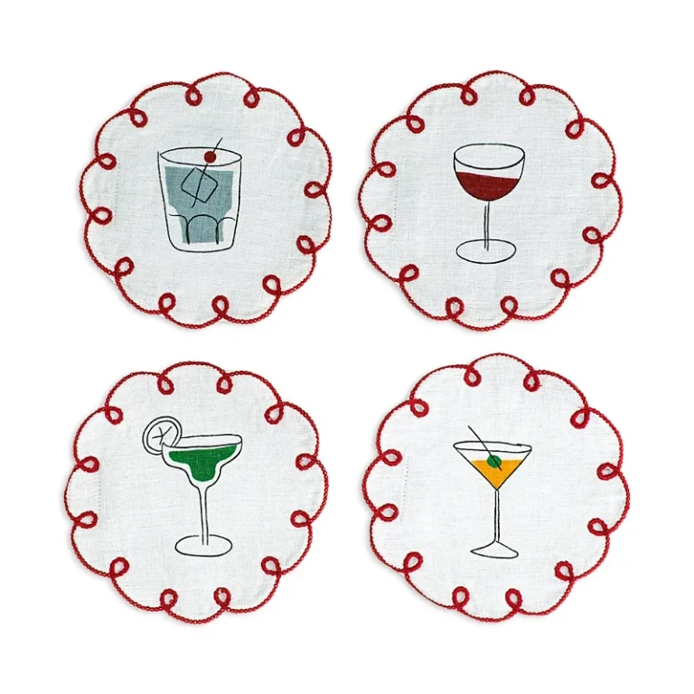 Misette Embroidered Linen Coasters, Set of 4