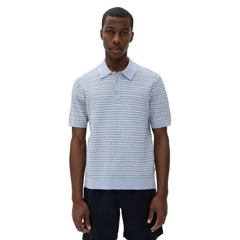 Wax London Mini Geo Naples Knit Polo Light Blue M
