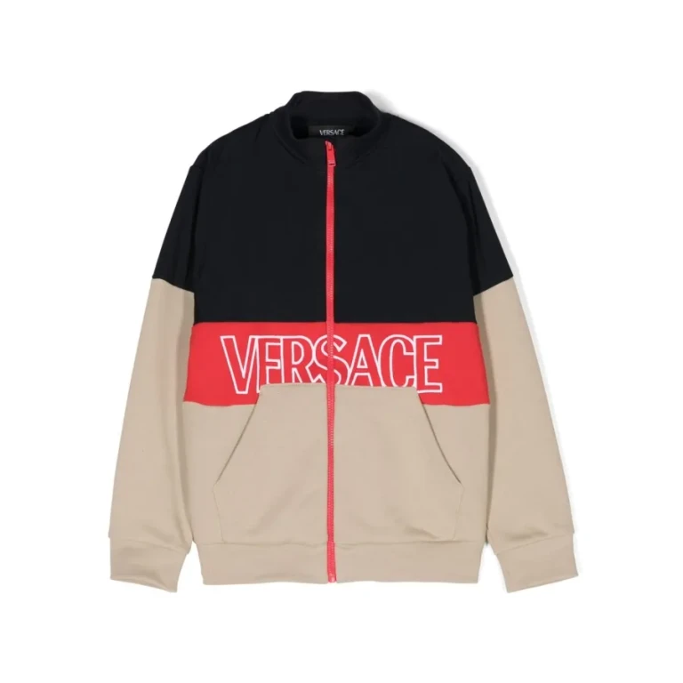 Young Versace Embroidered-Logo Zip-Up Sweatshirt
