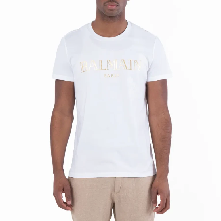 Balmain Metallic Logo Print Cotton T Shirt